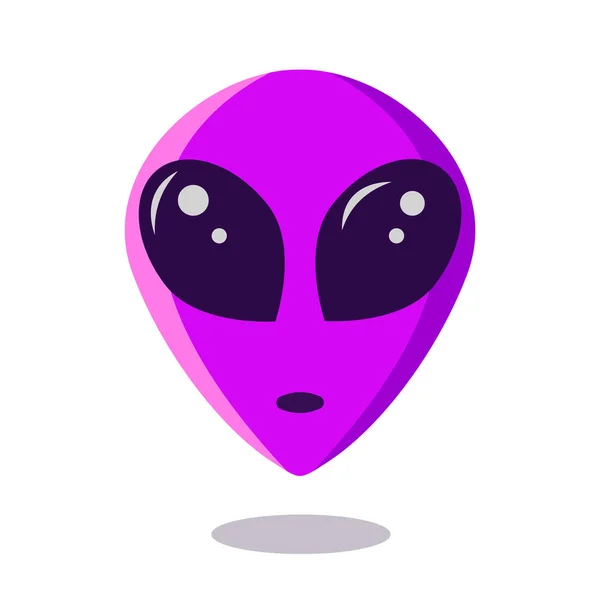 Rosto roxo alienígena.Retrato marciano isolado sobre fundo branco Cabeça humanóide extraterrestre. Ilustração vetorial de marcador de navegação violeta com sombra para 51 área ou local onde se detecta ufo —  Vetores de Stock