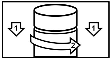 Child resistant pill cap with the instruction of push down and turn to open.Vector icon. Childproof packaging is used to reduce the risk of children ingesting hazardous materials by the use of cap. clipart