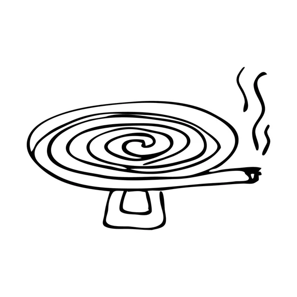 Cewka przeciw komarów. Spirala pali się i pali, odfając owady. Ilustracja na białym tle rysunek ręka szkic wektor — Wektor stockowy