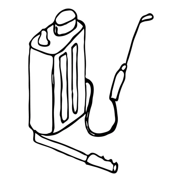 花园杀虫剂喷雾器作为背包与杠杆。在白色背景上孤立的手绘草图农业工具矢量图 — 图库矢量图片