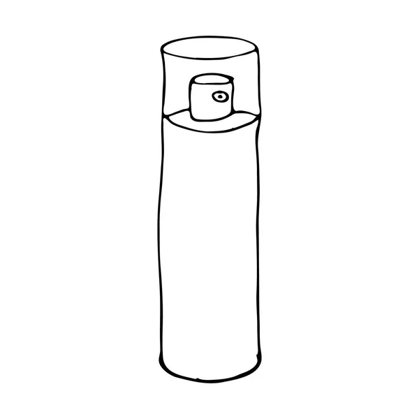 Bomboletta spray aerosol con coperchio trasparente e corpo bianco pulito. Disegno a mano bottiglia disegno vettoriale illustrazione isolato su sfondo bianco — Vettoriale Stock