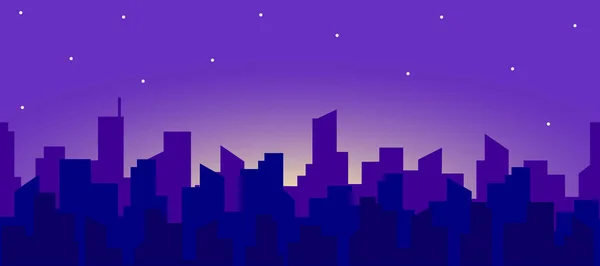 Seamless panorama of the night city landscape with a rising moon and stars. Vector endless horizontal illustration — Stock Vector