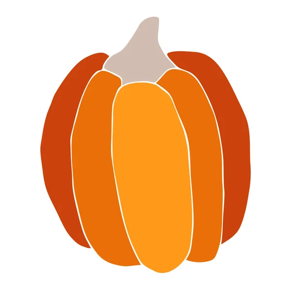 Citrouille orange avec une illustration vectorielle de dessin à la main à trait blanc. Citrouille d'Halloween d'automne, icône graphique végétale ou imprimé isolé sur un fond blanc — Image vectorielle