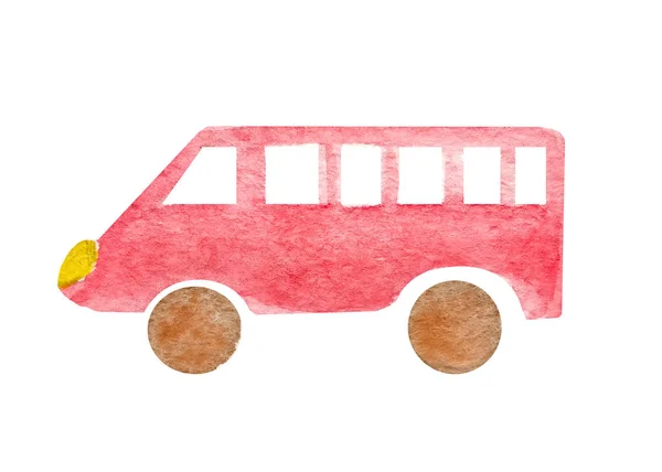 Acuarela roja mini bus o taxi aislado sobre fondo blanco. Camión de pasajeros. Ilustración de arte ingenua . — Foto de Stock