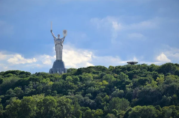 Vista Kiev Partir Meio Arquitetura Rio Dnieper Edifícios Ponte Costa — Fotografia de Stock