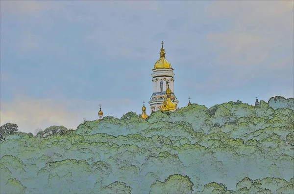 Kiev Dinyeper Nehri mimarinin orta ve köprü ve sahile binalar görünümünü. Dinyeper kıyısında yaz manzaraları