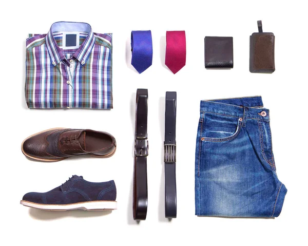 Beyaz arka plan üzerinde erkek giyim