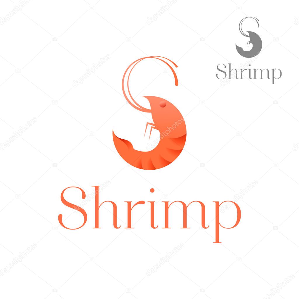 Seafood restaurant and shrimp logo vector. Shrimp in the form of a letter S. Modern logo