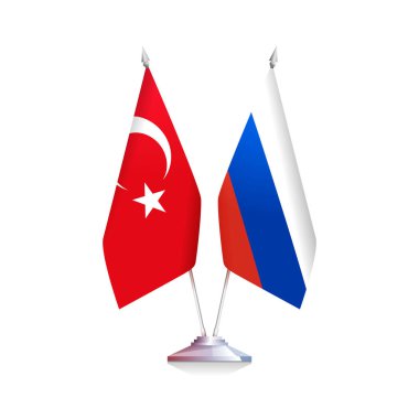 Rus ve Türk bayrakları. İnsanlar ve ülkeler dostluk hakkında kavramsal vektör çizim