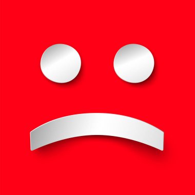 Kağıt tarzı kırmızı zemin üzerine Hüzünlü gülümseme