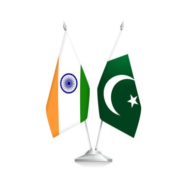 Hindistan ve Pakistan beyaz arka plan üzerinde izole bayrakları. Vektör çizim
