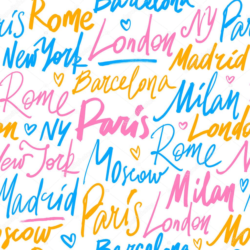 Vector seamless pattern with names of world cities