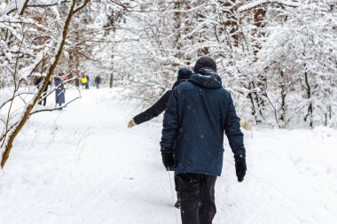 Kış karla kaplı ormanda yürümek
