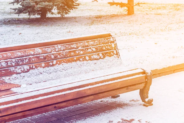 冬の雪 covere ベンチ — ストック写真