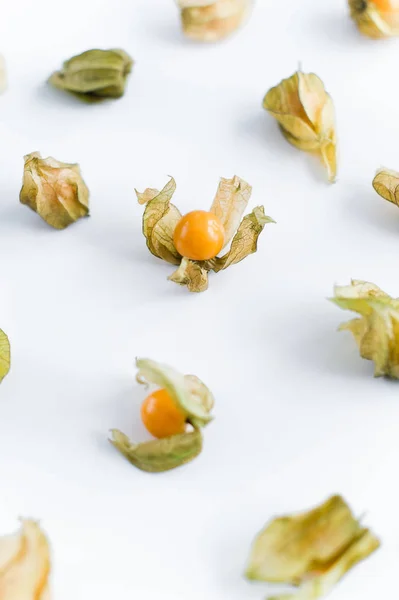 Berries, Cape gooseberries, white background, side view
