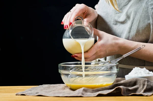 Chef Pouring Oat Milk Bowl Concept Cooking Gluten Free Lactose — Stock Photo, Image