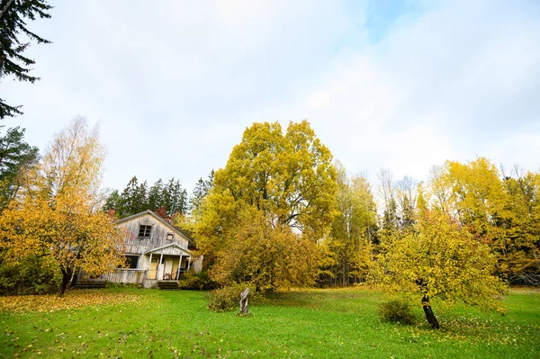 Old House with nice garden in autumn. Suburb of Helsinki, Finlan