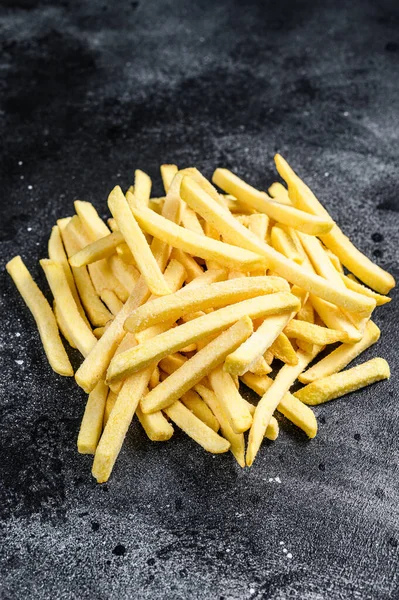 Frozen Potatoes French Fries Canned Food Black Background Top View — Stock Photo, Image