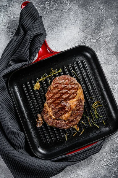 Grilled Rib Eye Steak Pan Rosemary Garlic Marbled Ibeye Meat — Stock Photo, Image
