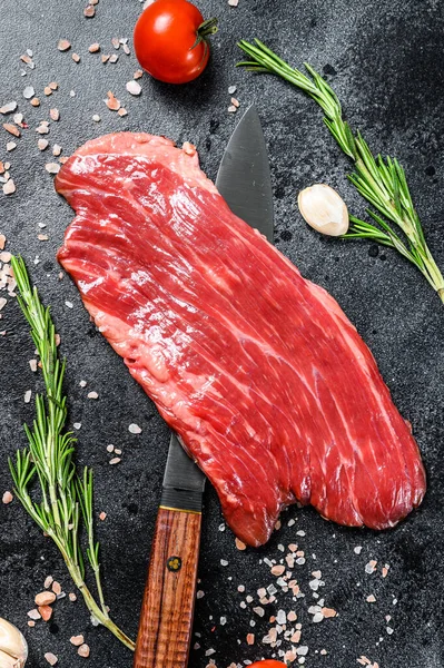 Raw Flank Steak Noir Angus Viande Fraîche Bœuf Marbre Fond — Photo