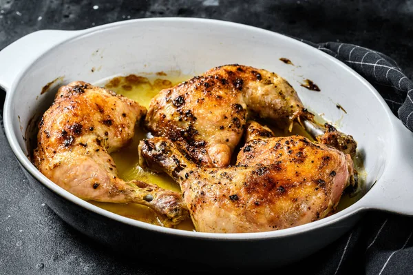 Baked Chicken Drumsticks Thigh Spices Black Background Top View — Stock Photo, Image