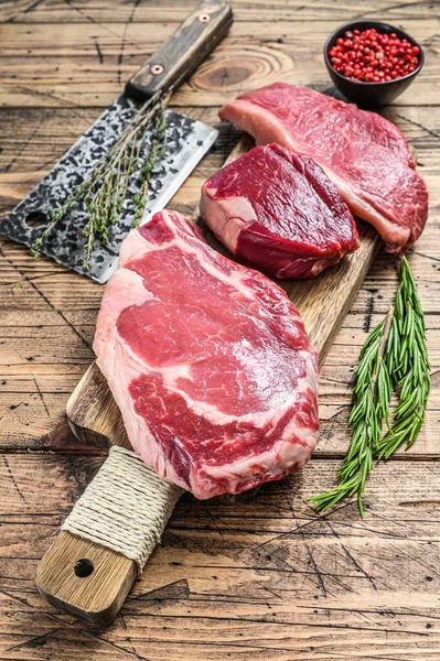 Čerstvé Syrové Prvotřídní Černé Angus Hovězí Steaky Filet Mignon Žebírko — Stock fotografie