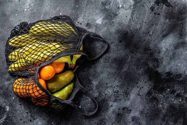 Freundliche Öko Mehrwegbeutel Mit Früchten Keine Verschwendung Nachhaltiges Lifestyle Konzept — Stockfoto