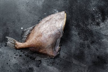 Çiğ balık John Dory. Siyah arka plan. Üst Manzara. Boşluğu kopyala.