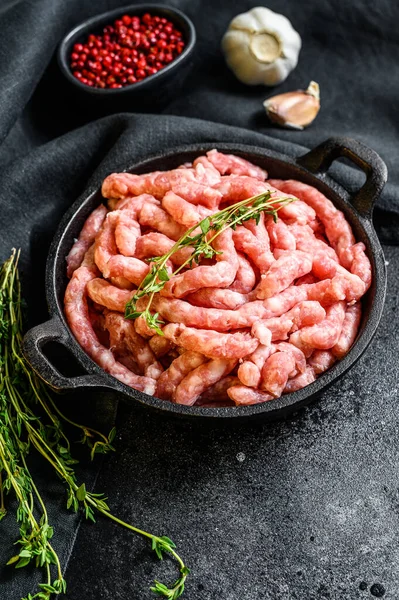 Porc Haché Cru Viande Hachée Biologique Forcemeat Fond Noir Vue — Photo