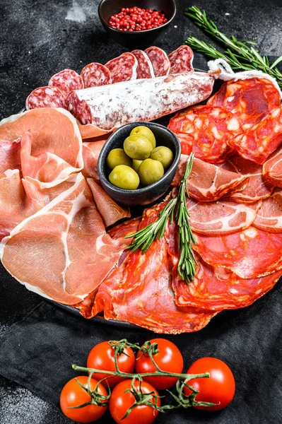 Piatto Carne Stagionata Tapas Tradizionali Spagnole Chorizo Jamon Serrano Lomo — Foto Stock