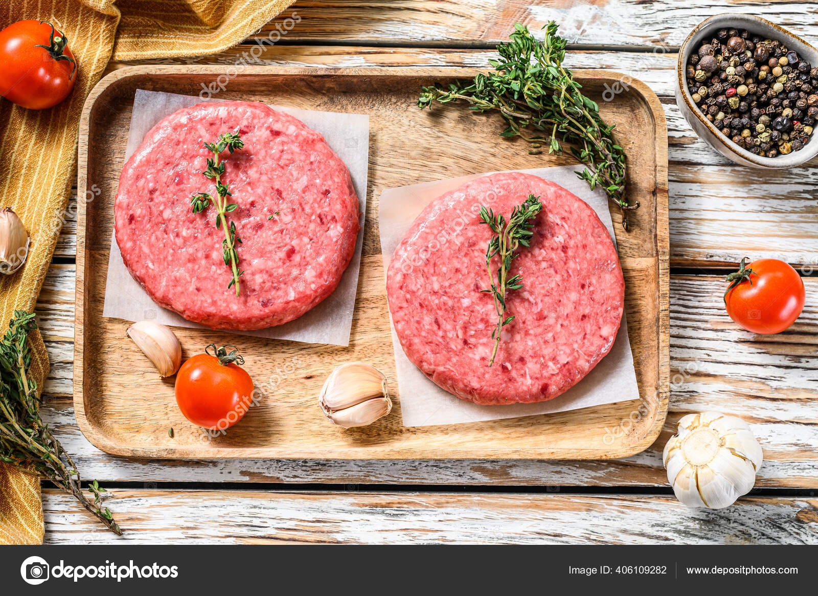 Raw Burger Patties Mince Meat Cutlet Ground Beef Pork White Stock Photo