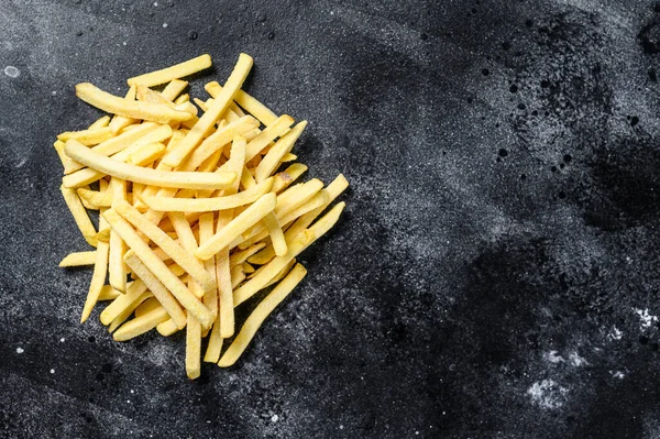 Frozen Potatoes French Fries Canned Food Black Background Top View — Stock Photo, Image