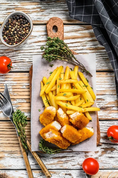 Stekta Fiskpinnar Med Pommes Frites Brittisk Fisk Och Chips Stekt — Stockfoto