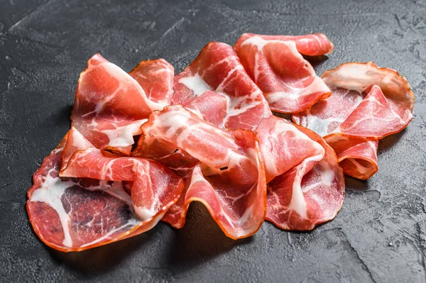 Coppa Capocollo Capicollo Hús Fekete Háttér Felülnézet — Stock Fotó