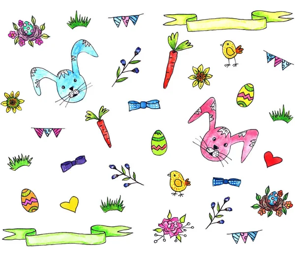 Set of cute spring elements for Easter design.