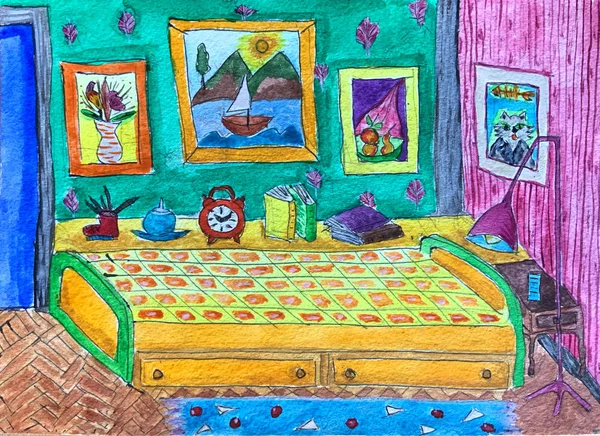 Dibujo de acuarela brillante de la habitación de los niños —  Fotos de Stock