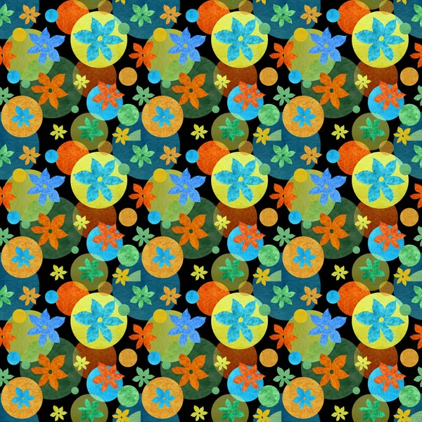 Colored seamless pattern with flowers and circles