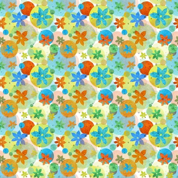 Цветной бесшовный узор с цветами и кружками — стоковое фото