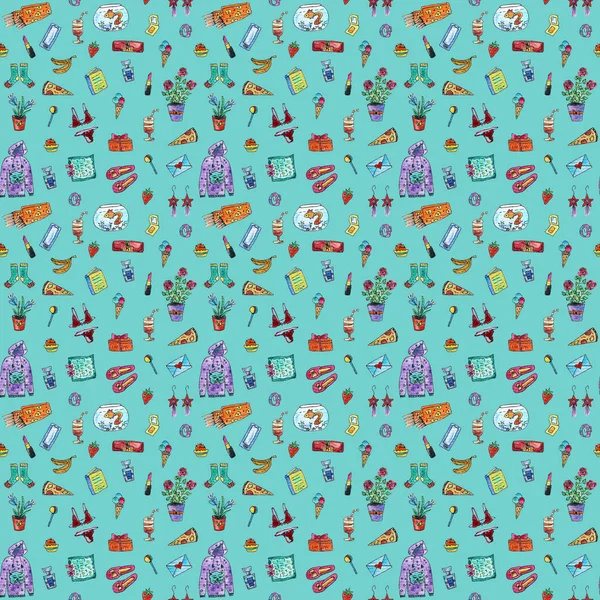 Pattern with women's favorite things for birthday or gifts Stock Image