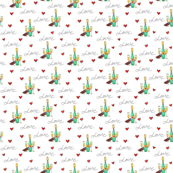 Illustration of seamless pattern love gifts for textile, wrapping paper
