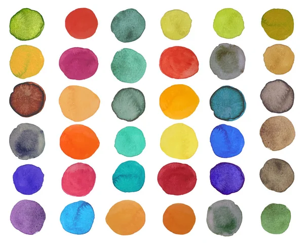 Set of bright colorful watercolor circle on white background Stock Photo