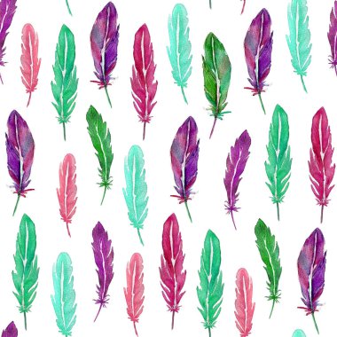 Renkli suluboya tüyleri Dikişsiz desen. Elle çizilmiş