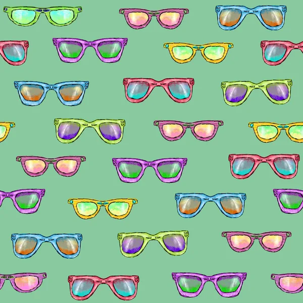Nahtloses Muster mit Brille auf grünem Hintergrund — Stockfoto