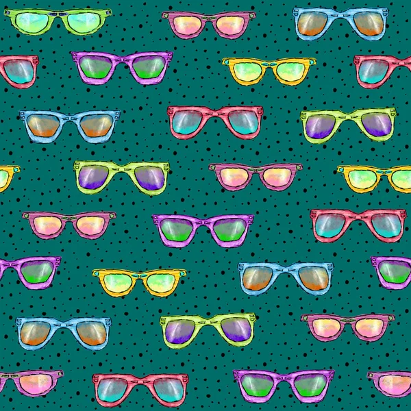 Bezszwowy wzór z okularami na turkusowym tle — Zdjęcie stockowe