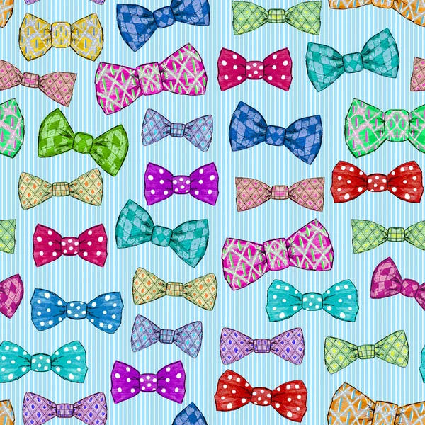 Seamless pattern with bow tie on blue striped background — Stock Photo, Image