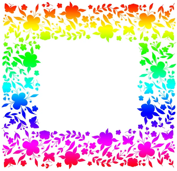 Kwadratowa ramka z kolorowymi kwiatami na białym tle. Rainbow. — Zdjęcie stockowe