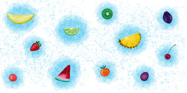 Conjunto de frutas de verano sobre fondo blanco. Dibujado a mano —  Fotos de Stock