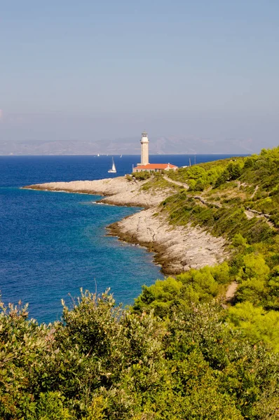 Маяк Stoncica Island Vis Splitsko Dalmatinska Croatia — стоковое фото