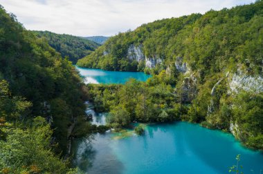 Hırvatistan, Plitvice Gölleri. Avrupa'nın en güzel yeri. Göller ve şelaleler vadisi.