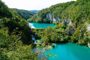 Hırvatistan, Plitvice Gölleri. Avrupa'nın en güzel yeri. Göller ve şelaleler vadisi.